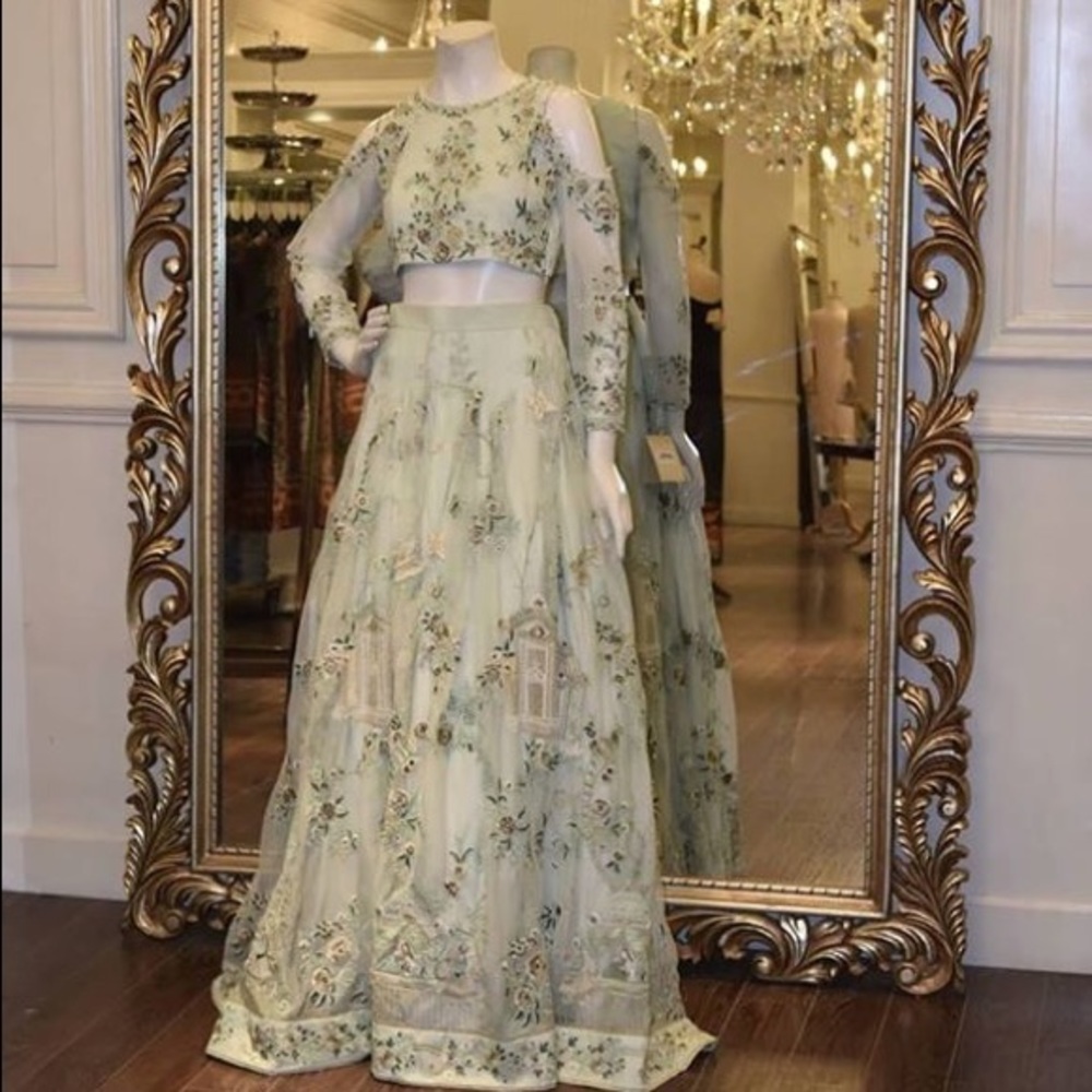 Pistachio Green Pakistani Lehenga.